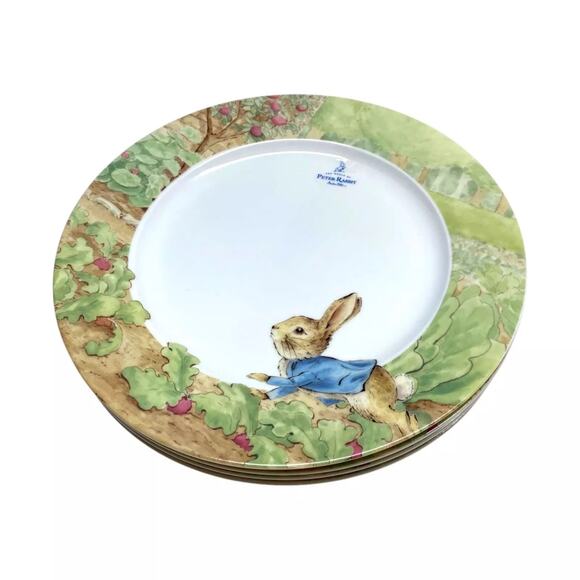 4pc Beatrix Potter Peter Rabbit Easter Bunny 10.5in Dinner Plates Spring Garden - Picture 5 of 10